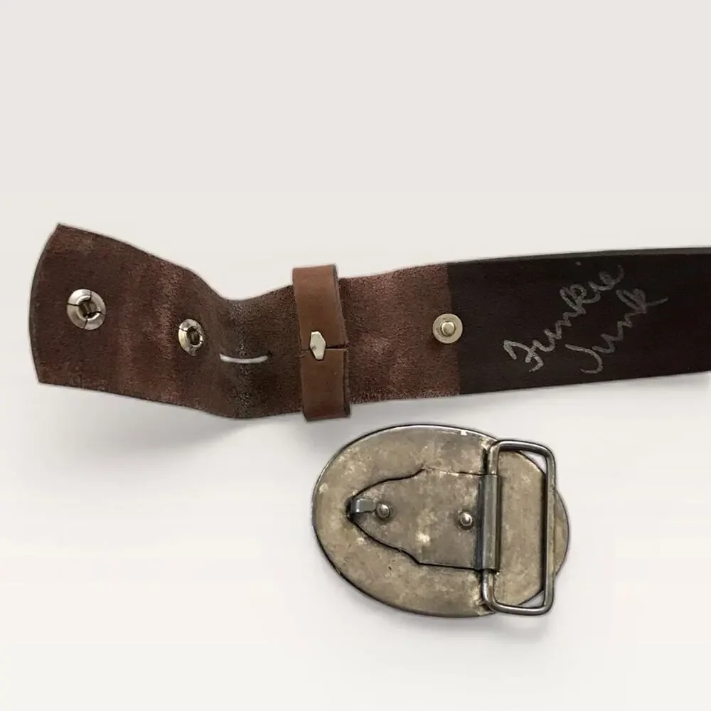 Vintage Cameo Buckle Leather Belt Floral Embossed Brown By Funkie Junk